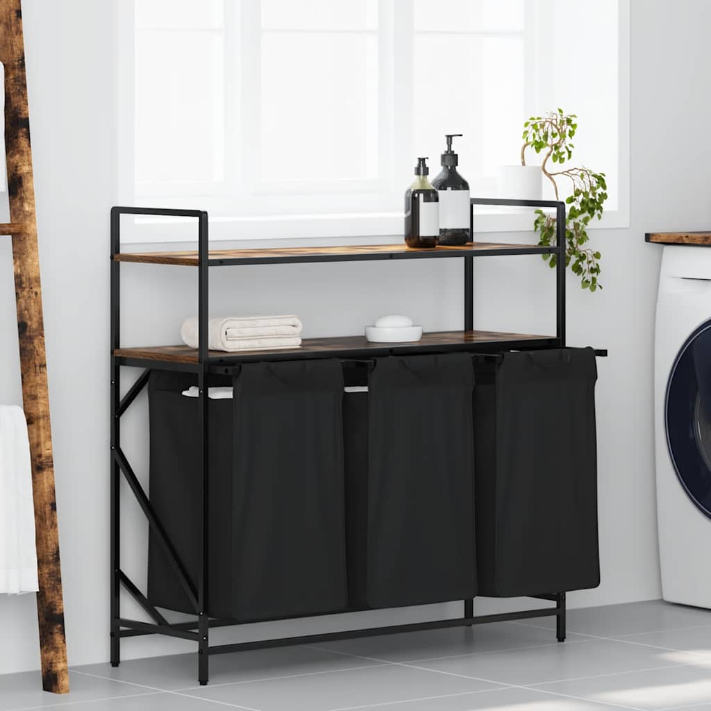 Cesto Della Biancheria 3 Scomparti Con Ripiani Rovere Fumo - Image 2