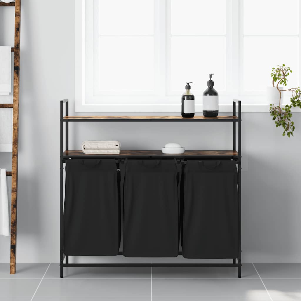 Cesto Della Biancheria 3 Scomparti Con Ripiani Rovere Fumo - Image 6