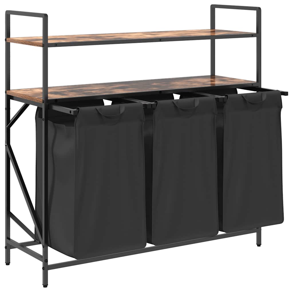 Cesto Della Biancheria 3 Scomparti Con Ripiani Rovere Fumo - Image 5