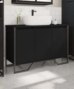 Mobile Lavabo Bagno Nero 91x35x60 Cm In Truciolato