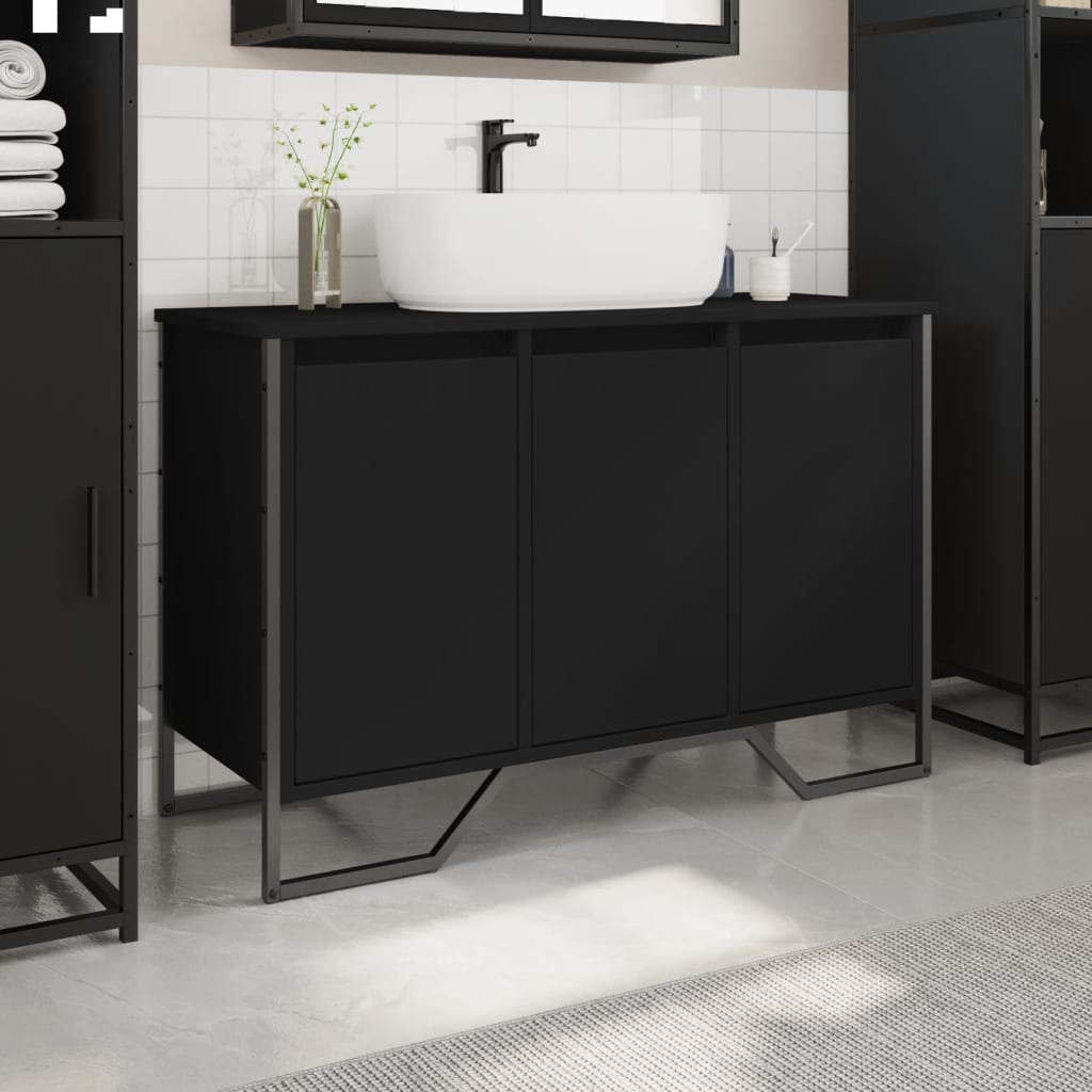 Mobile Lavabo Bagno Nero 91x35x60 Cm In Truciolato