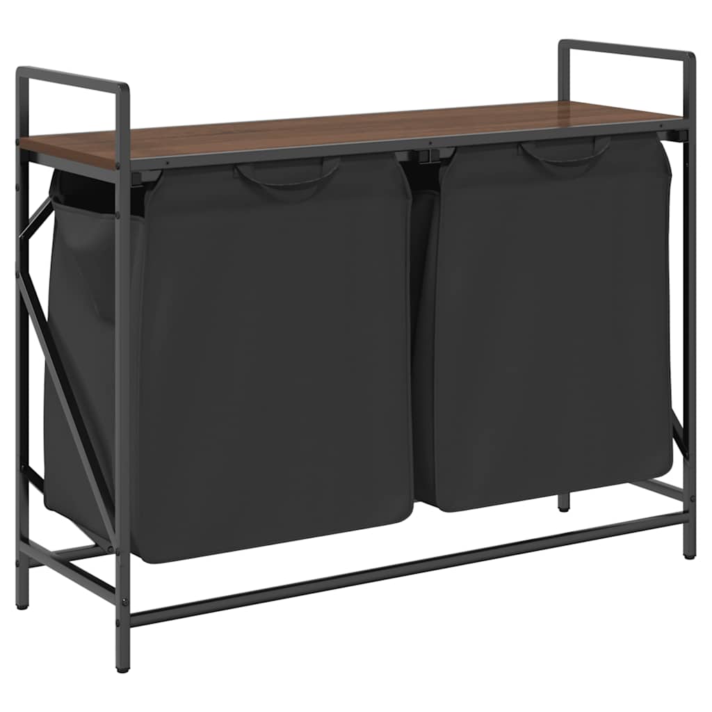 Cesto Della Biancheria 2 Scomparti Con Ripiano Rovere Marrone - Image 4