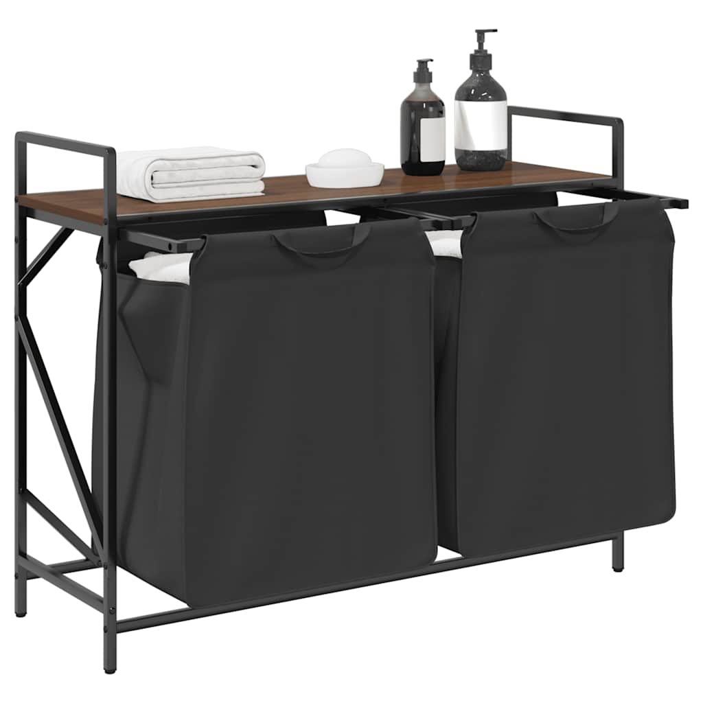 Cesto Della Biancheria 2 Scomparti Con Ripiano Rovere Marrone - Image 5