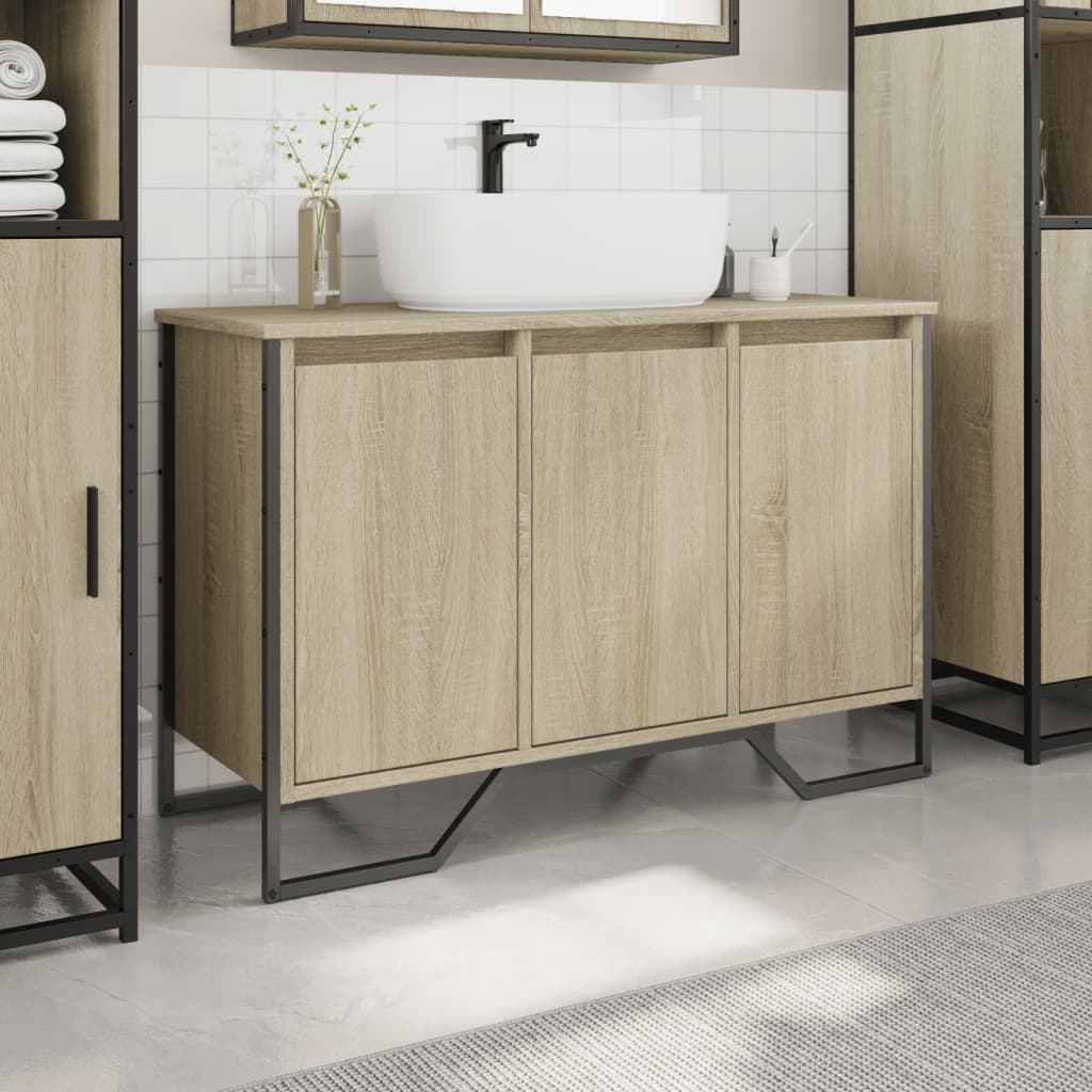 Mobile Lavabo Bagno Rovere Sonoma 91x35x60 Cm In Truciolato - Image 4