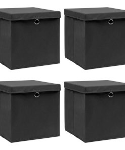 Scatole Portaoggetti Con Coperchi 4pz Neri 32x32x32 Cm Tessuto