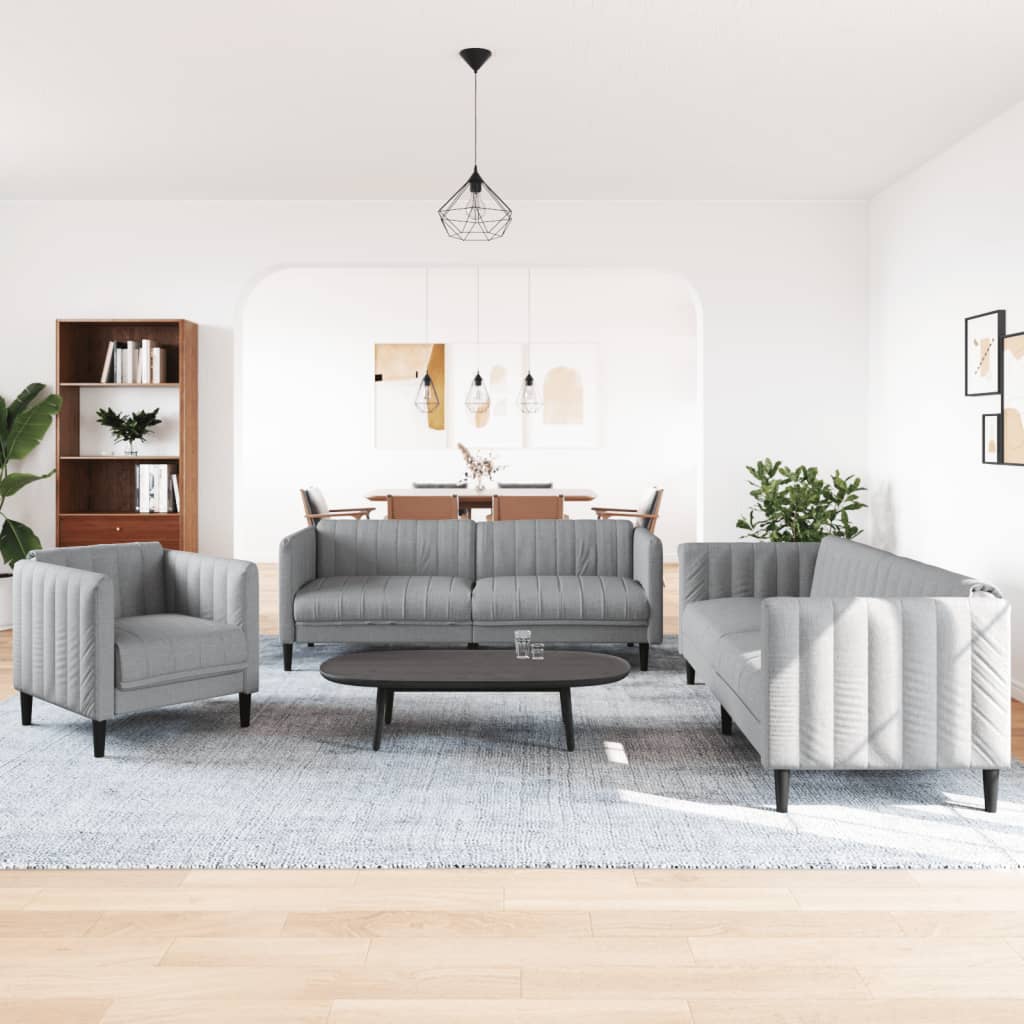 Set Di Divani 3 Pz Grigio Chiaro In Tessuto - Image 6