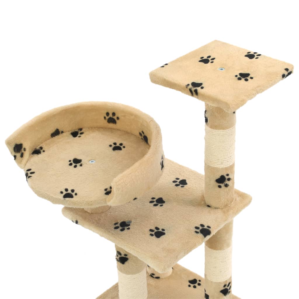 Albero Per Gatti Tiragraffi In Sisal 65 Cm Zampe Stampate Beige