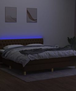 Letto A Molle Materasso E Led Marrone Scuro 160x200 Cm Tessuto