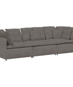 Divano Modulare Con Cuscini In Tessuto A Coste Grigio Chiaro