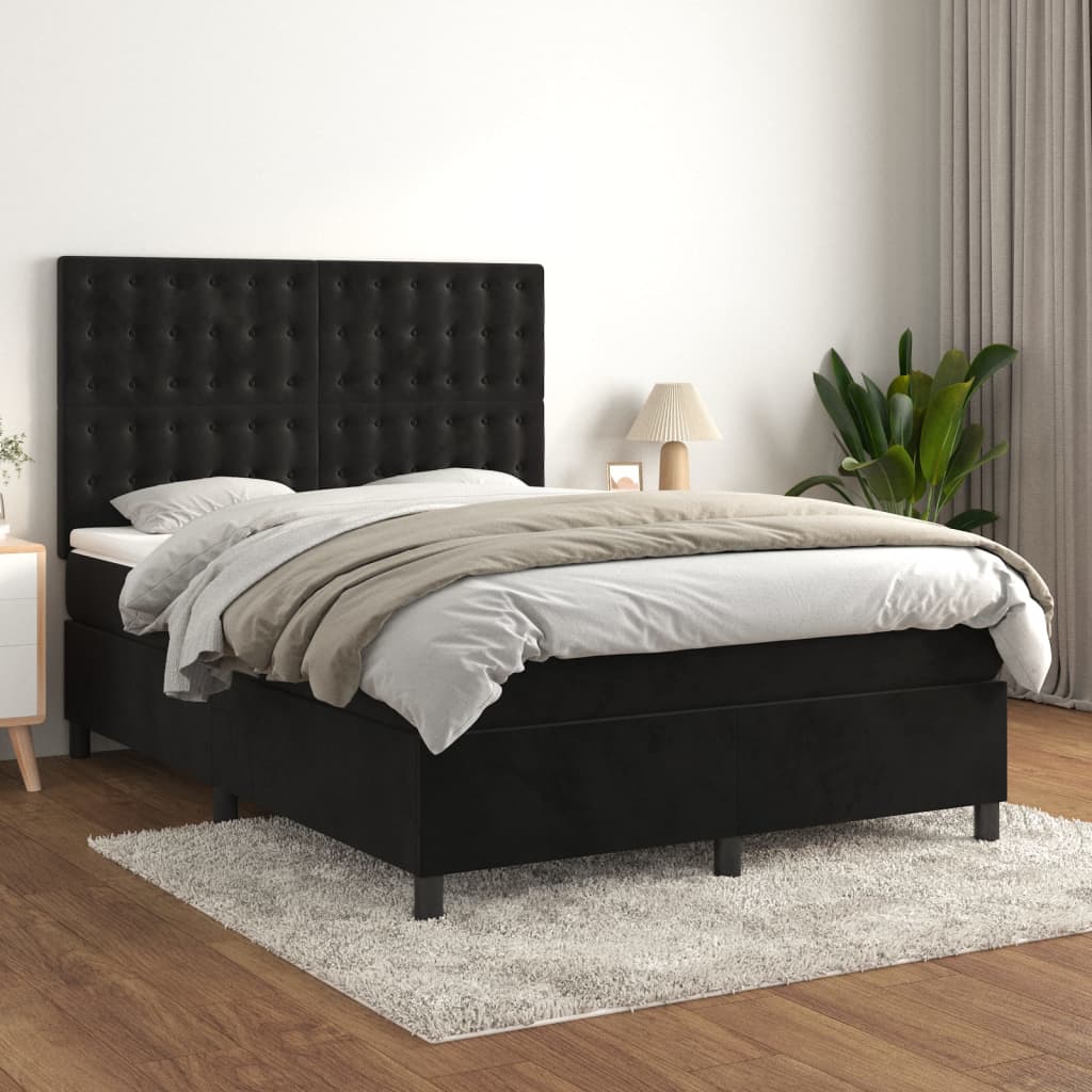 Giroletto A Molle Con Materasso Nero 140x190 Cm In Velluto