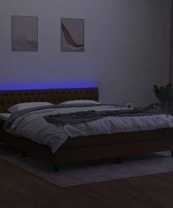 Letto A Molle Materasso E Led Marrone Scuro 160x200 Cm Tessuto