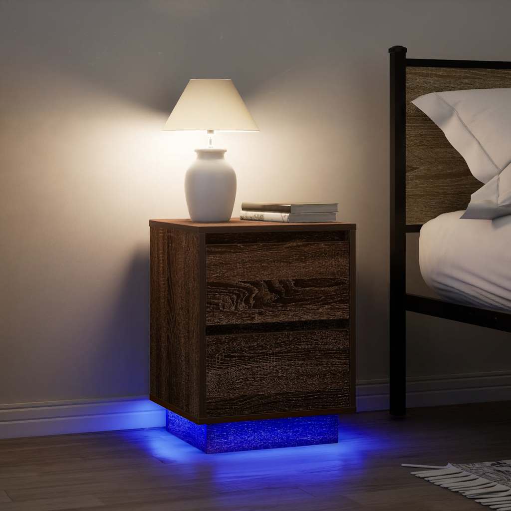 Comodini Con Luci A Led 2 Pz Rovere Marrone 38x34x50 cm