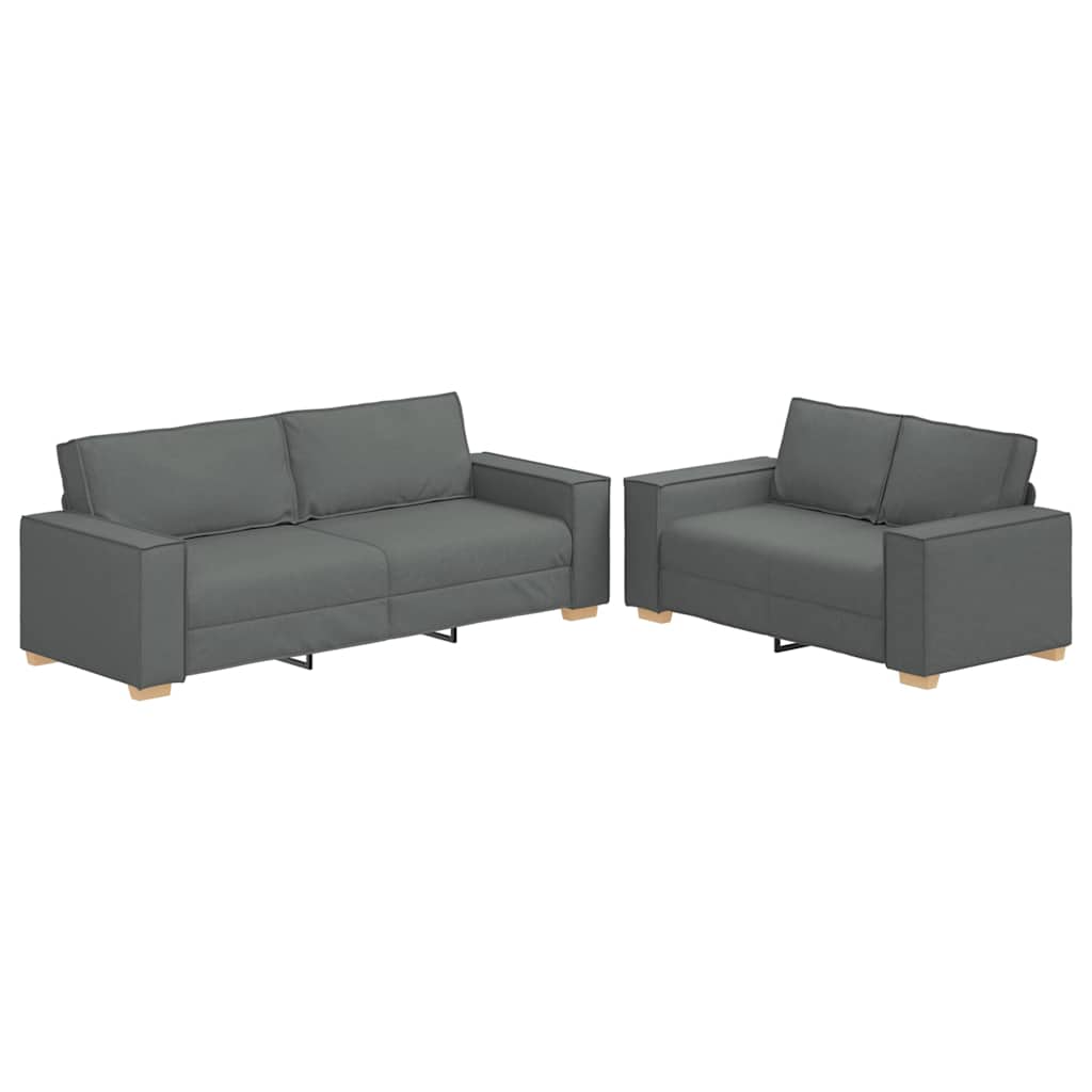 Set Di Divani 2 Pz Con Cuscini Grigio Scuro In Tessuto - Image 5