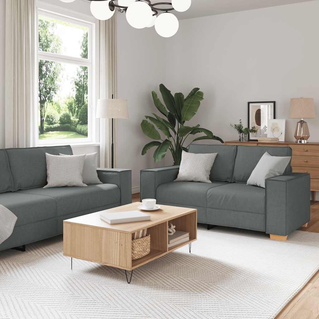 Set Di Divani 2 Pz Con Cuscini Grigio Scuro In Tessuto - Image 3