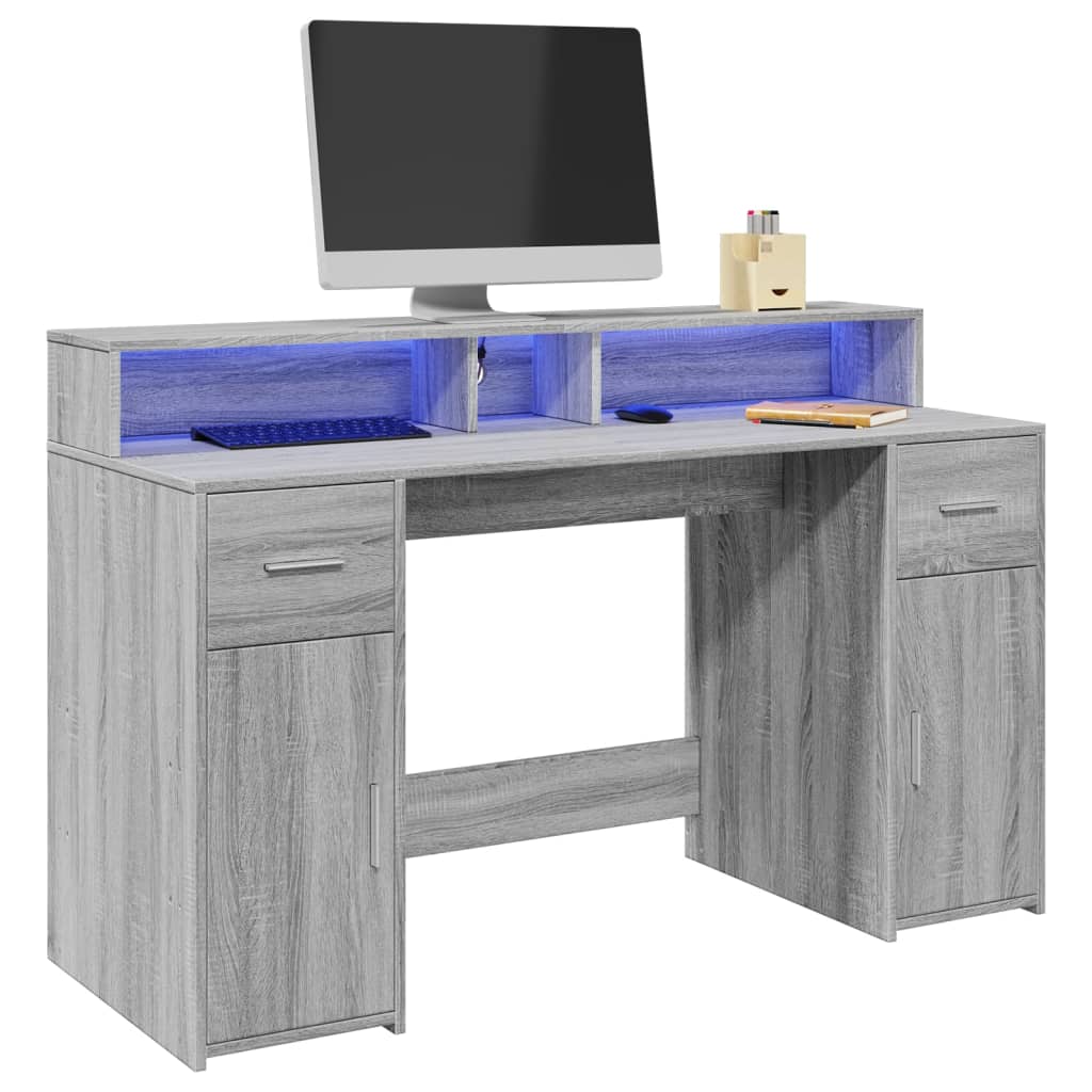 Scrivania Con Luci Led Grigio Sonoma 140x55x91cm In Multistrato - Image 3
