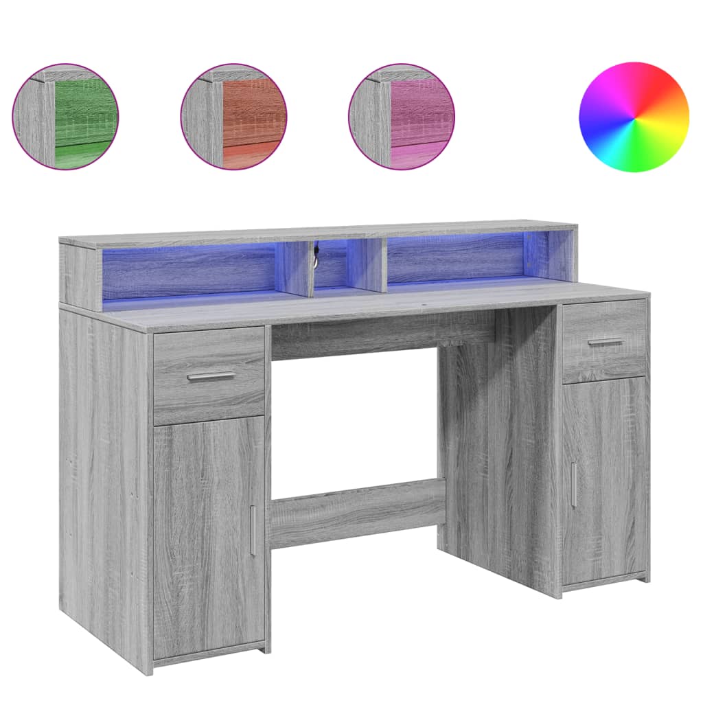 Scrivania Con Luci Led Grigio Sonoma 140x55x91cm In Multistrato - Image 4