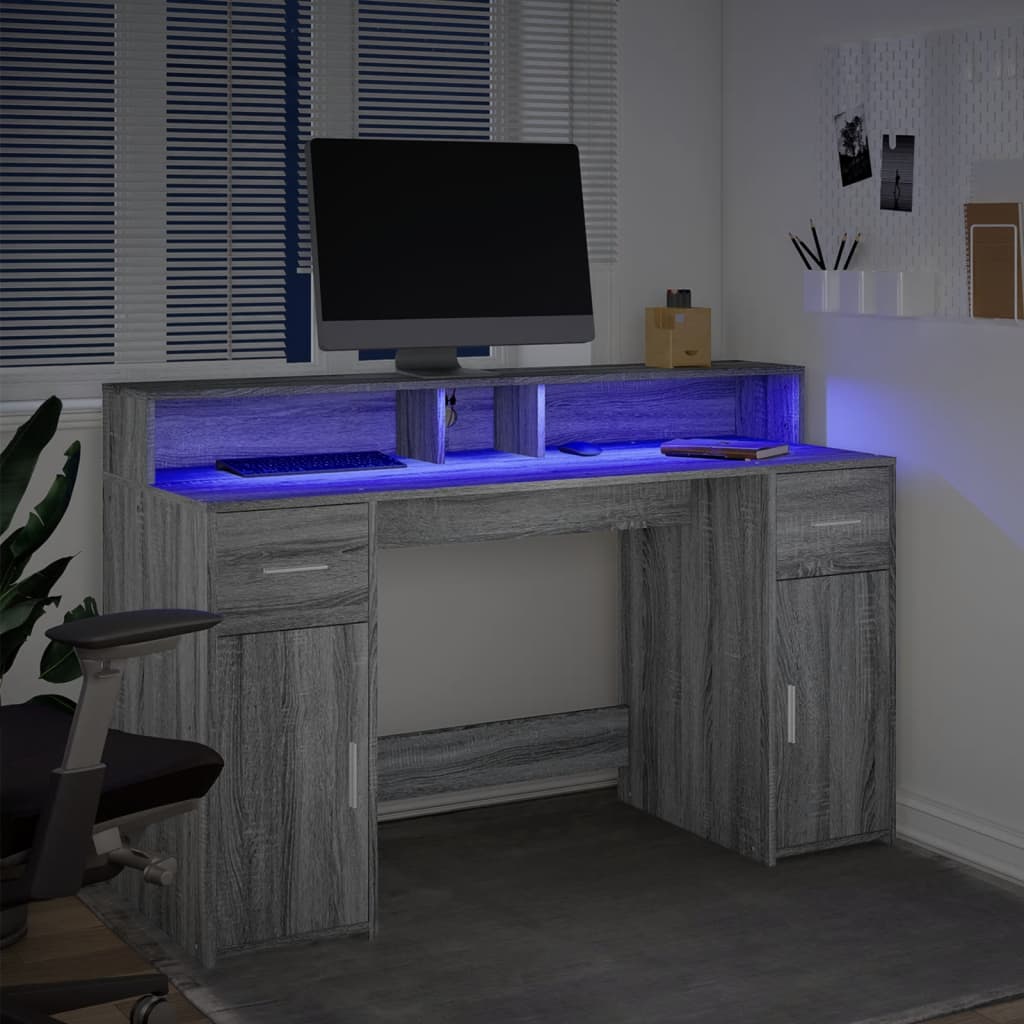 Scrivania Con Luci Led Grigio Sonoma 140x55x91cm In Multistrato - Image 6