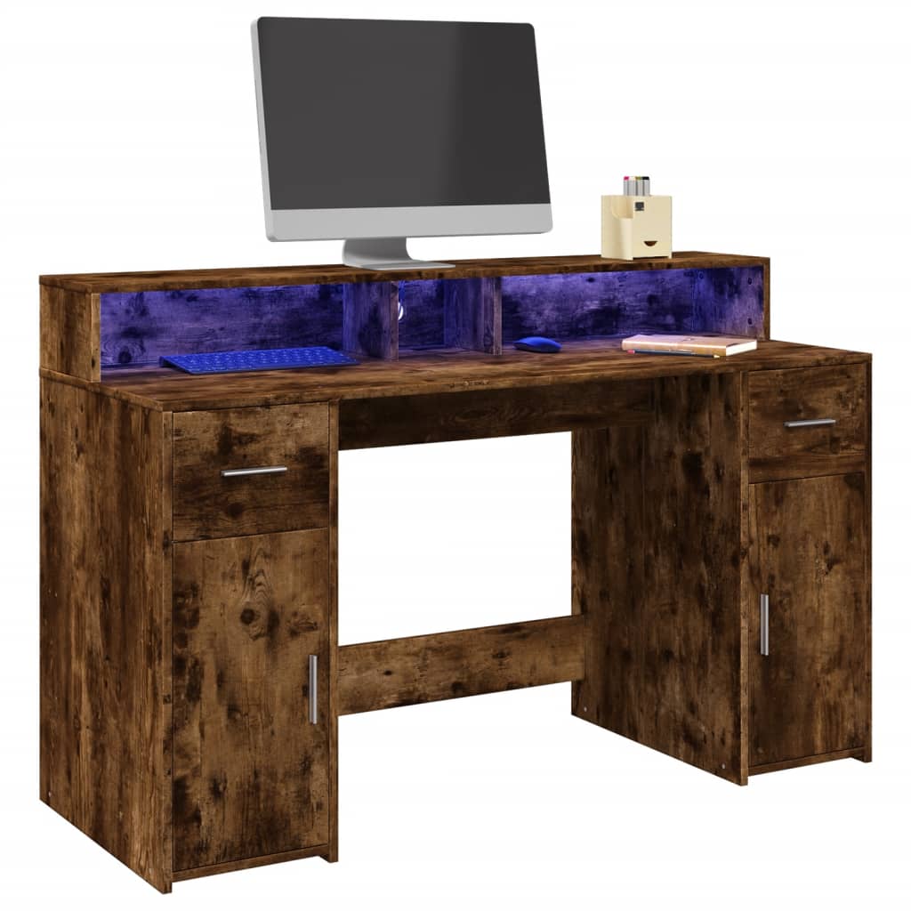 Scrivania Con Luci Led Rovere Fumo 140x55x91 Cm In Multistrato - Image 3