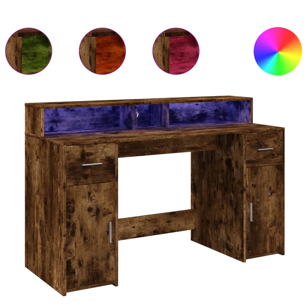 Scrivania Con Luci Led Rovere Fumo 140x55x91 Cm In Multistrato - Image 5