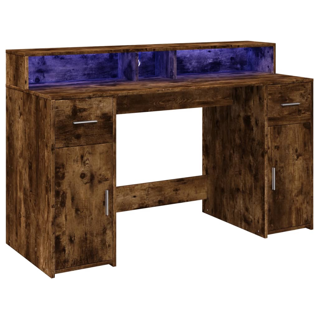 Scrivania Con Luci Led Rovere Fumo 140x55x91 Cm In Multistrato - Image 6