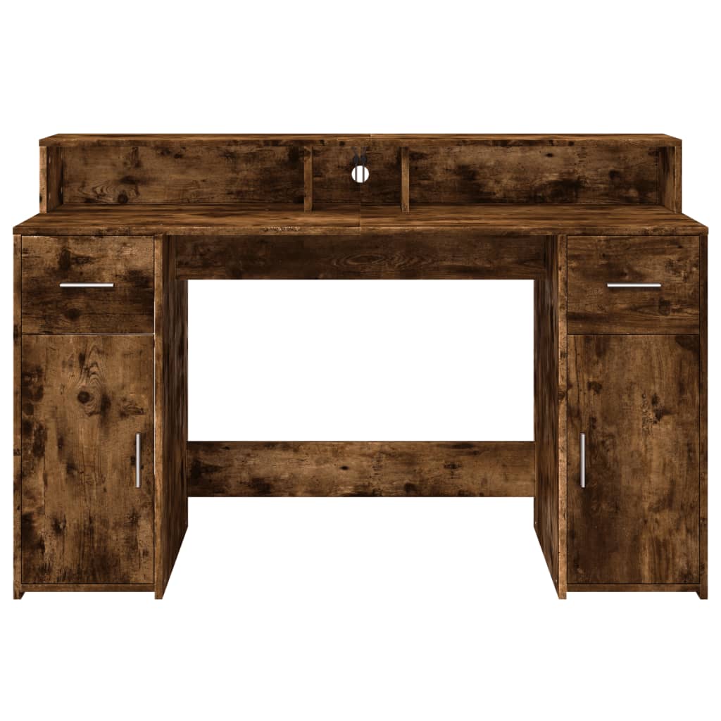 Scrivania Con Luci Led Rovere Fumo 140x55x91 Cm In Multistrato - Image 4