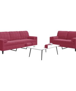 Set Di Divani 2 Pz Con Cuscini E Rinforzi Rosso Vino In Velluto
