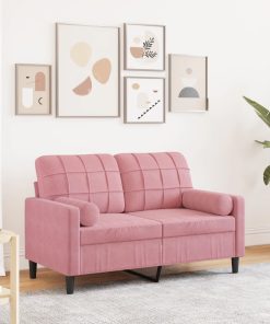 Divano A 2 Posti Con Cuscini Rosa 120 Cm In Velluto