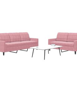 Set Di Divani 2 Pz Con Cuscini Rosa In Velluto