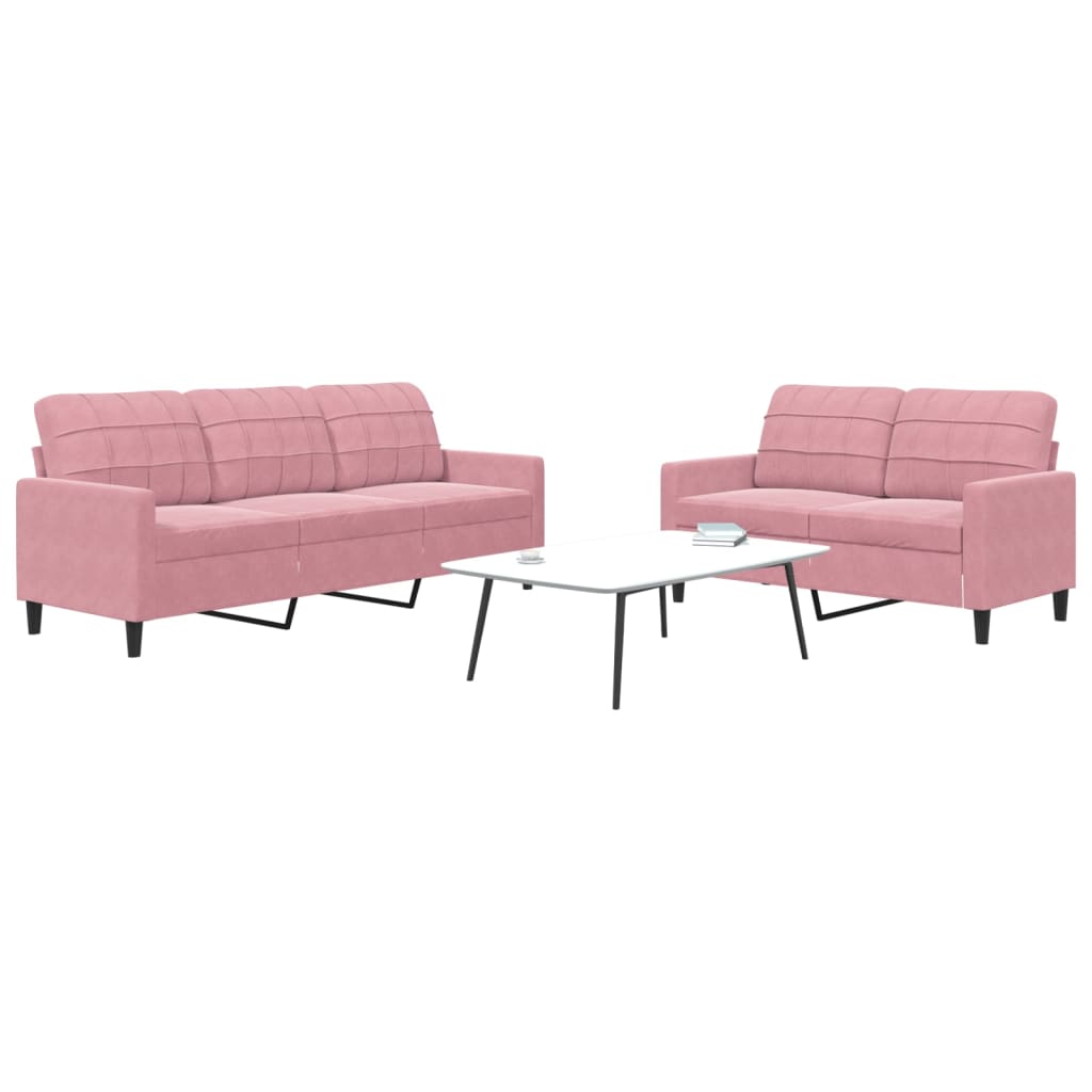 Set Di Divani 2 Pz Con Cuscini Rosa In Velluto