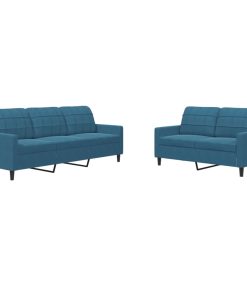 Set Di Divani 2 Pz Con Cuscini Blu In Velluto
