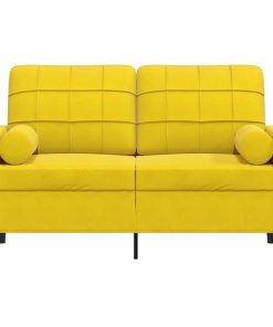 Divano A 2 Posti Con Cuscini Giallo 120 Cm In Velluto