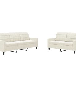 Set Di Divani 2 Pz Con Cuscini Crema In Velluto