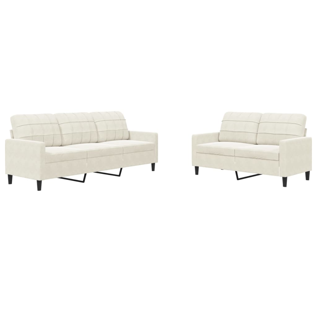 Set Di Divani 2 Pz Con Cuscini Crema In Velluto