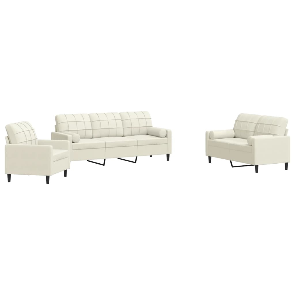 Set Di Divani 3 Pz Con Cuscini E Rinforzi Crema In Velluto