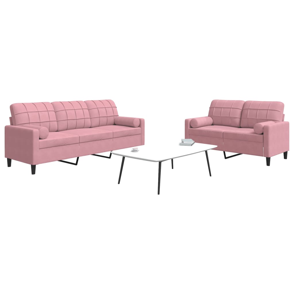 Set Di Divani 2 Pz Con Cuscini E Rinforzi Rosa In Velluto