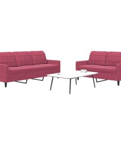 Set Di Divani 2 Pz Con Cuscini Rosso Vino In Velluto