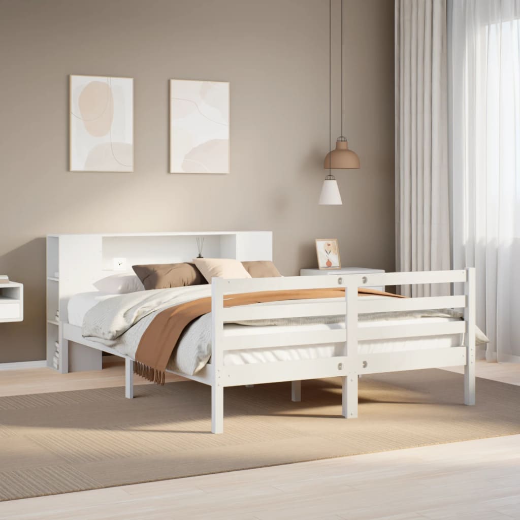 Letto Libreria Senza Materasso Bianco 150x200 Cm Legno Di Pino - Image 3