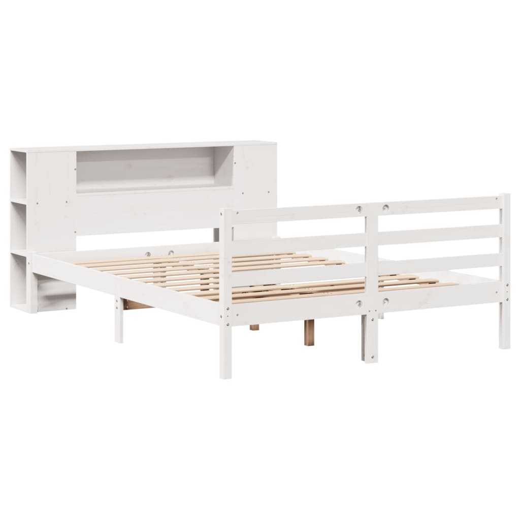 Letto Libreria Senza Materasso Bianco 150x200 Cm Legno Di Pino - Image 2