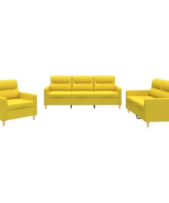 Set Di Divani 3 Pz Con Cuscini Giallo Chiaro In Tessuto
