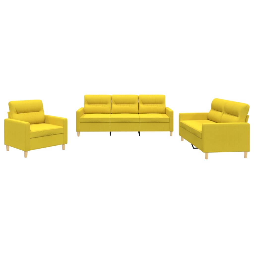Set Di Divani 3 Pz Con Cuscini Giallo Chiaro In Tessuto