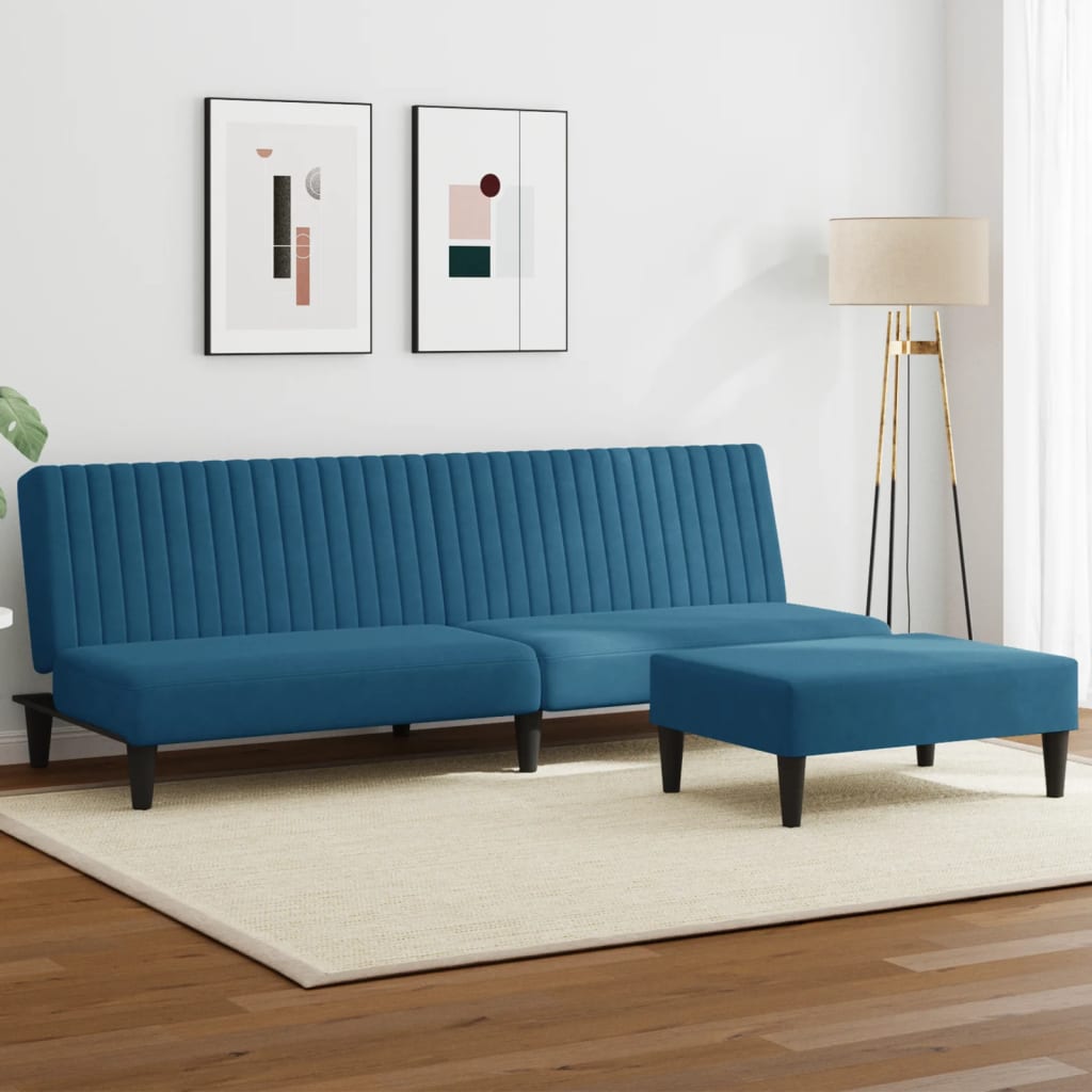 Set Di Divani 2 Pz Blu In Velluto - Image 5