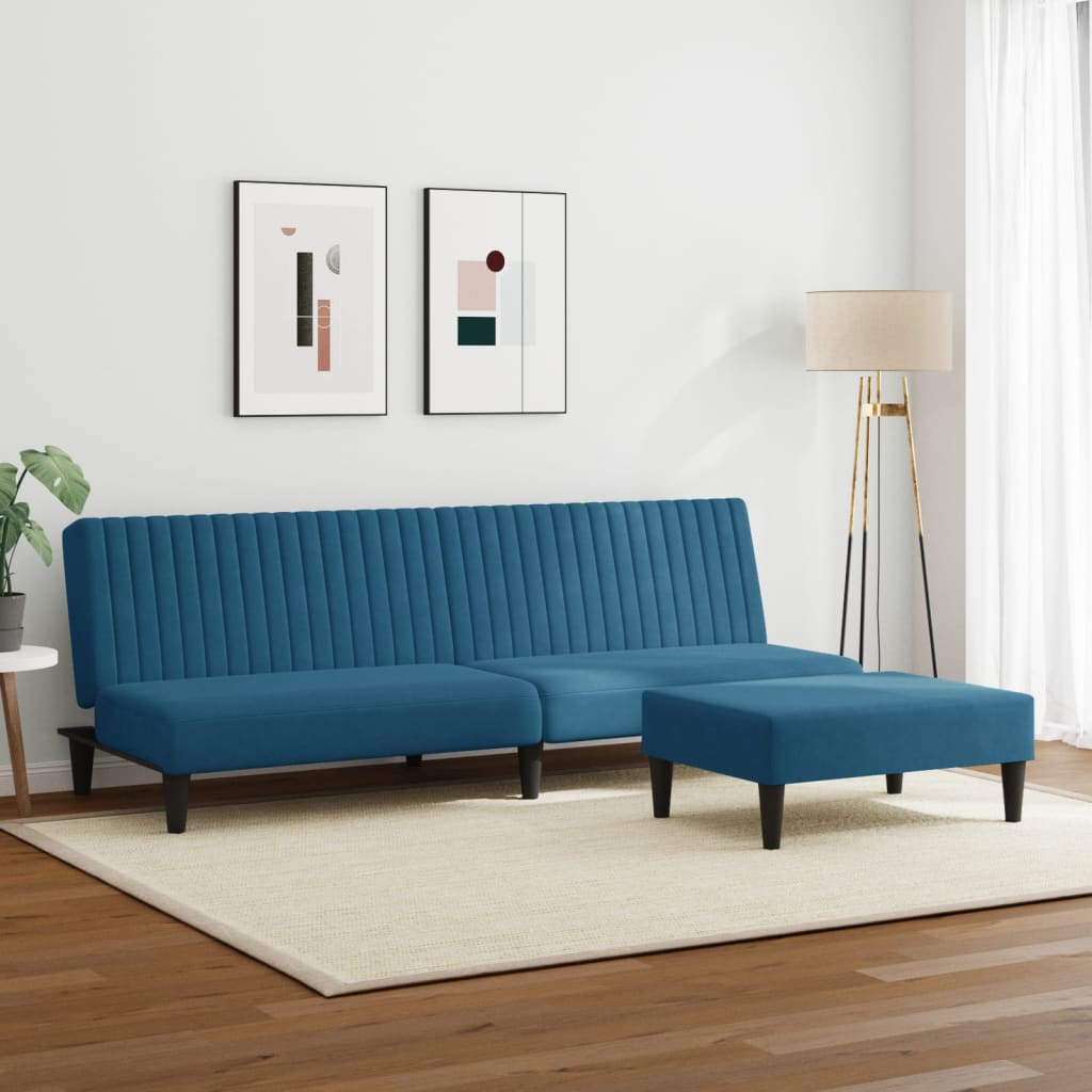 Set Di Divani 2 Pz Blu In Velluto