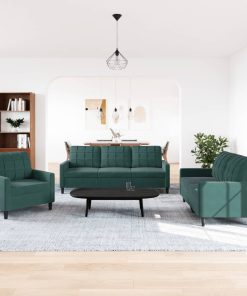 Set Di Divani 3 Pz Con Cuscini Verde Scuro In Velluto