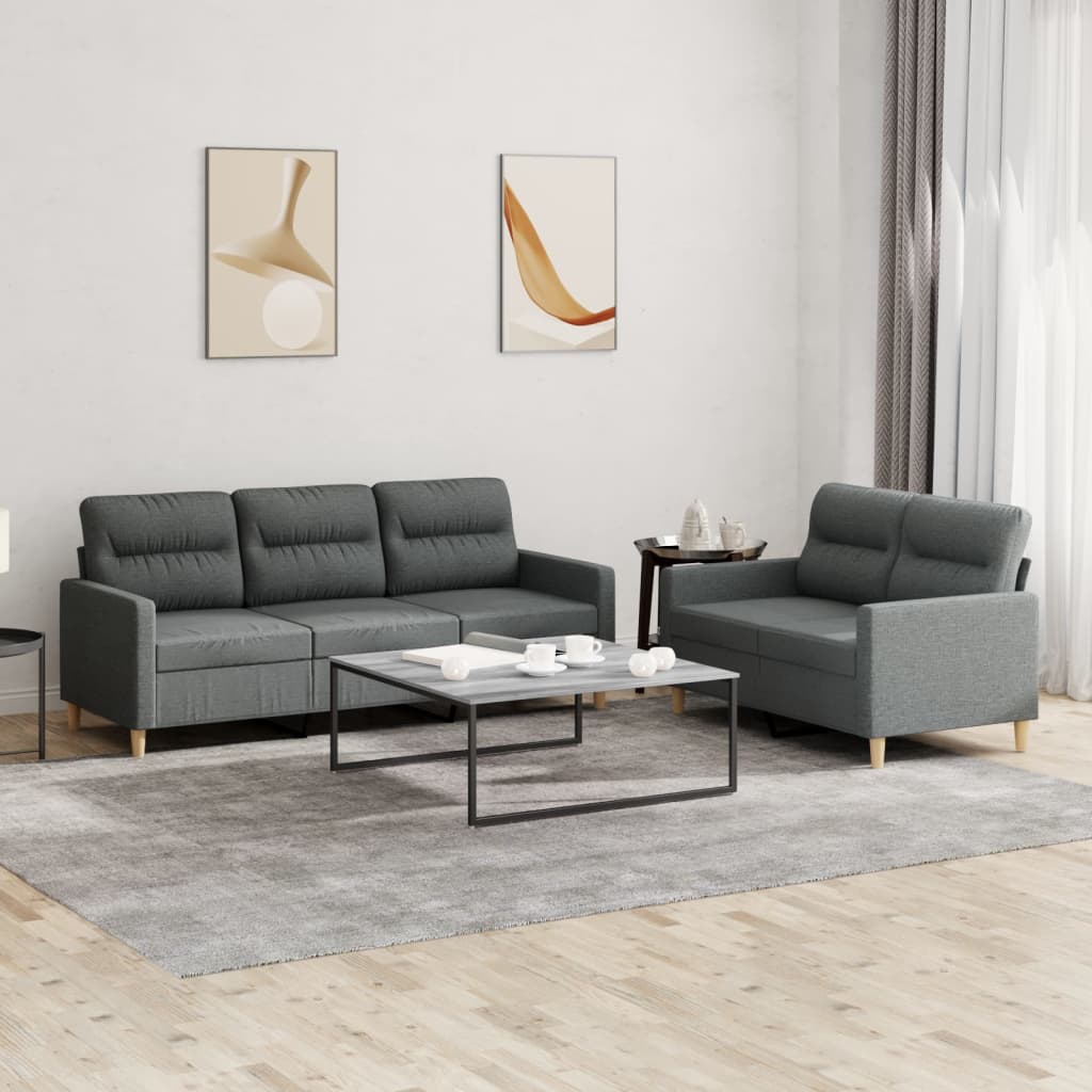 Set Di Divani 2 Pz Con Cuscini Grigio Scuro In Tessuto - Image 3