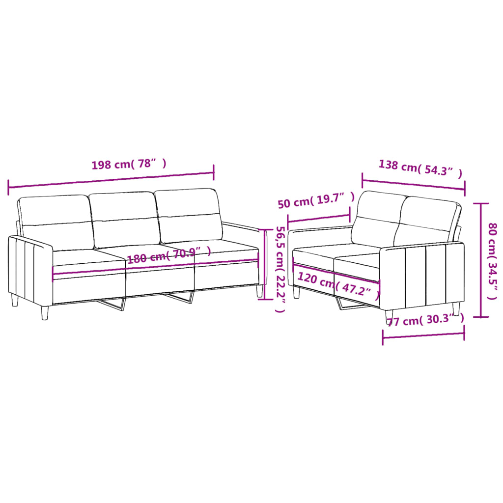 Set Di Divani 2 Pz Con Cuscini Grigio Scuro In Tessuto - Image 4