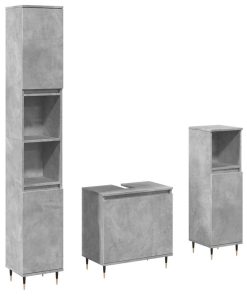 Set Mobili Da Bagno 3 Pz Grigio Cemento In Legno Multistrato