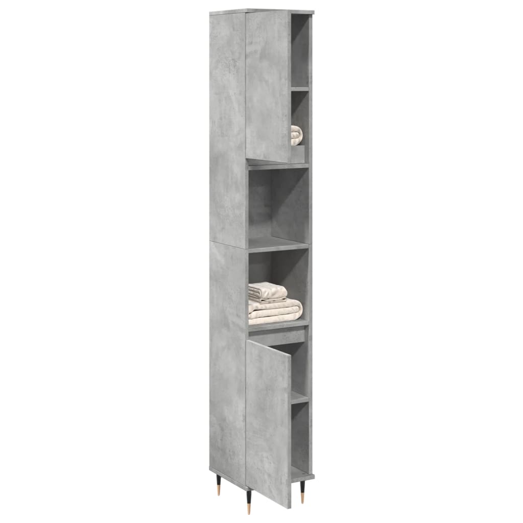 Armadietto Bagno Grigio Cemento 30x30x190 Cm Legno Multistrato