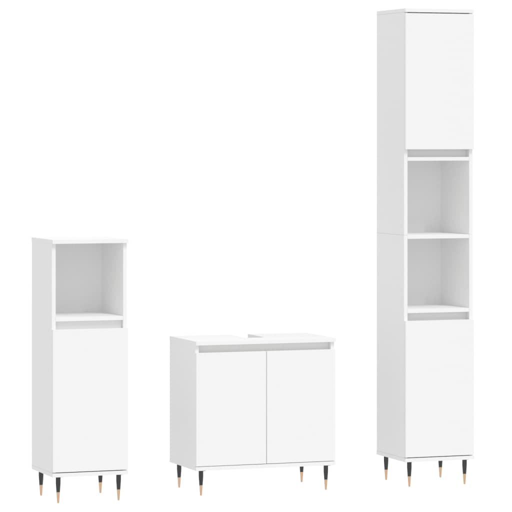 Set Di Mobili Da Bagno 3 Pz Bianco In Legno Multistrato