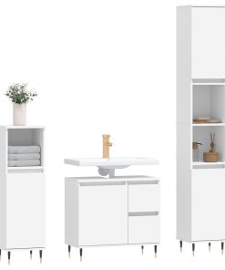 Set Mobili Da Bagno 3 Pz Bianco In Legno Multistrato