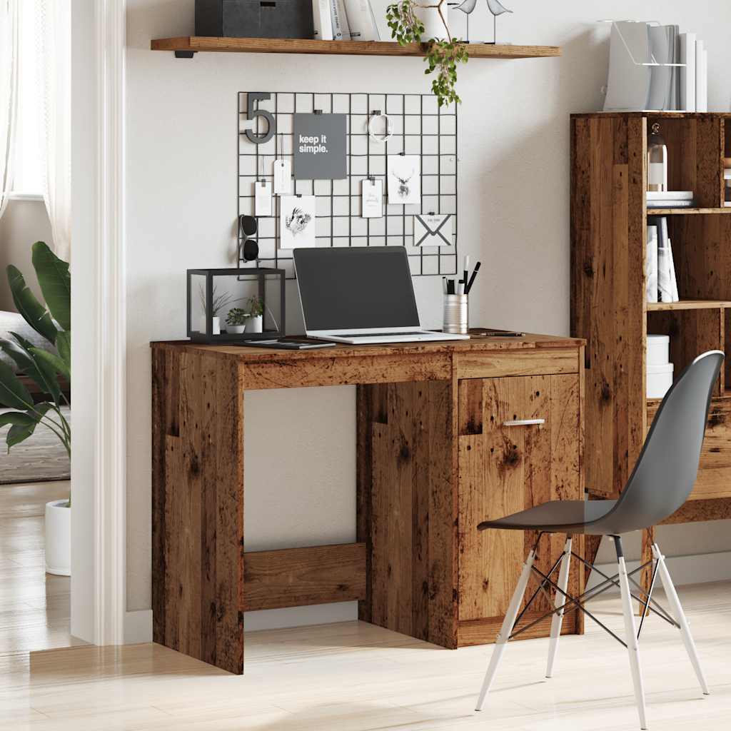 Scrivania Legno Antico 100x50x76 Cm In Legno Multistrato